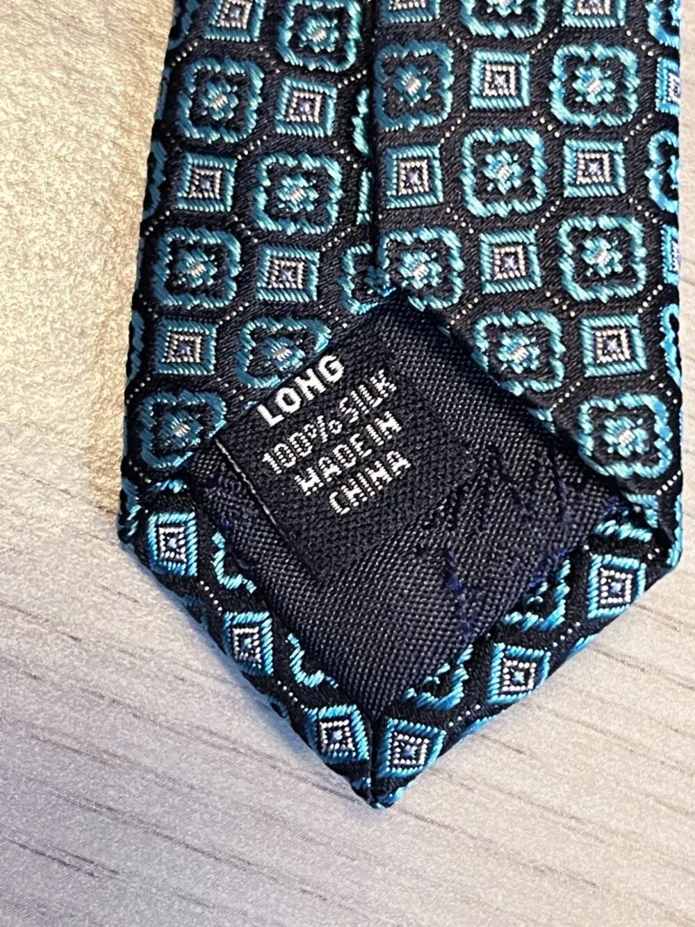 Jos. A. Bank Traveler 100% Silk Geometric Blue Black Stain Resistant Men's Tie